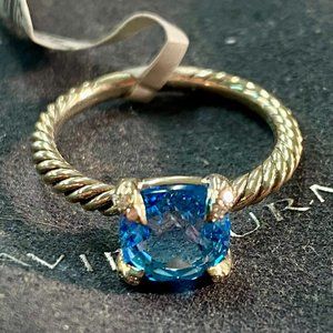 NEW David Yurman:  Chatelaine Ring w/ Blue Topaz & Diamonds in Silver, 8mm, Sz 8
